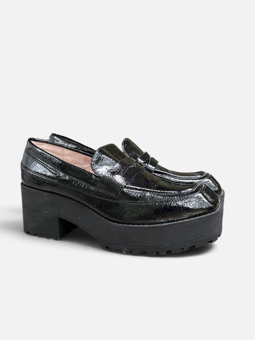 Gianni Bini AvivaTwo Patent Lug Sole Platform Loafer in Black Sz 7.5
